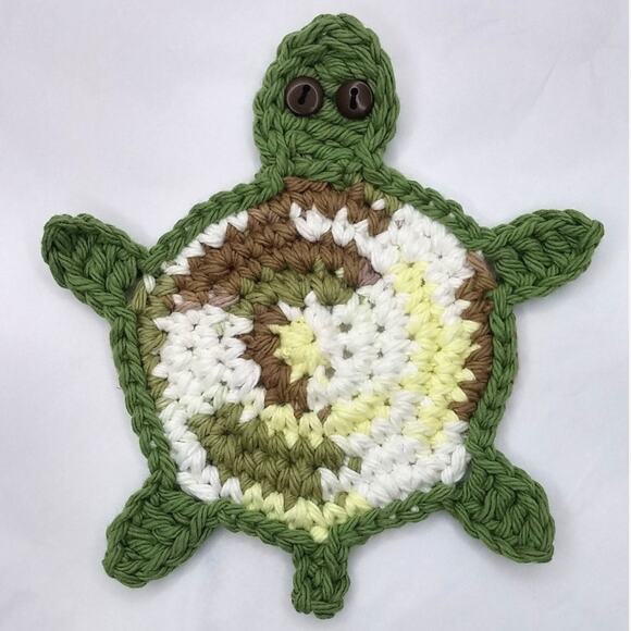 Turtle Crochet Coasters Handmade Set of Four Tortoise Sea Mug Rugs Made to Order - Picture 9 of 15